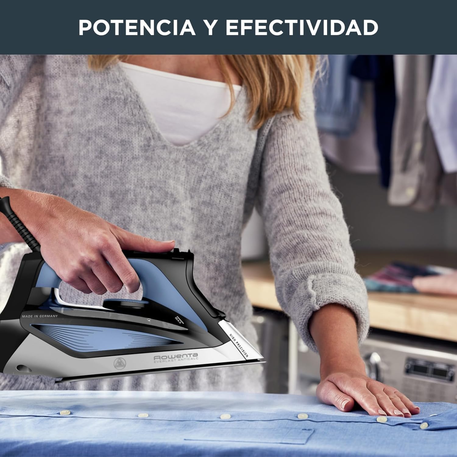 Rowenta Everlast Anticalc, Plancha vapor 2700 W, recolector de cal y función antical, de 220 g/min y constante de 45gr/min, suela Microsteam, Profile Láser antigoteo, azul, DW7320 - 5
