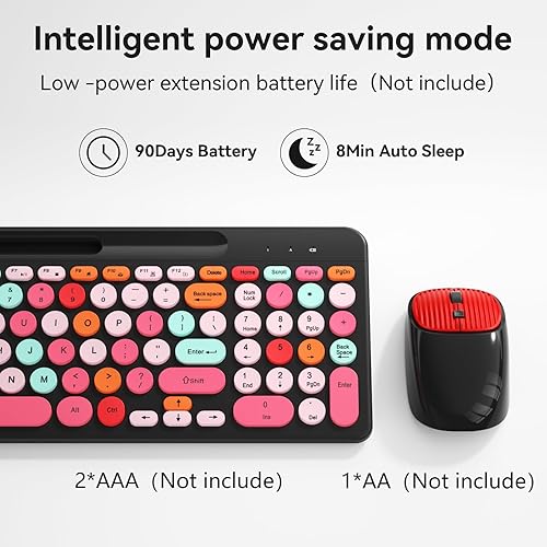 Miniatura 3 de Teclado inalámbrico de máquina de escribir retro con teclas redondas, 2.4 GHz compacto USB lindo teclado inalámbrico y mouse combo para escritorio,