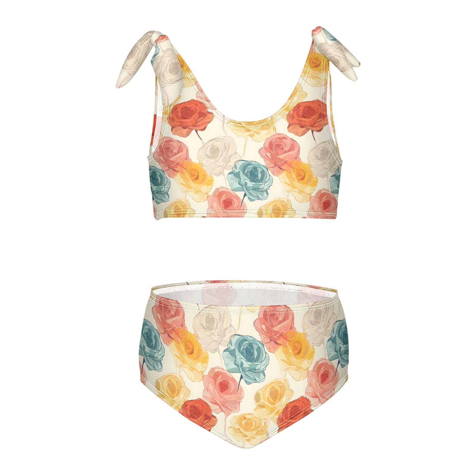 Flower Rose Girls Two Piece Tankini Swimsuits Summer Bathing Suit Beach Swimwear Set, 3T