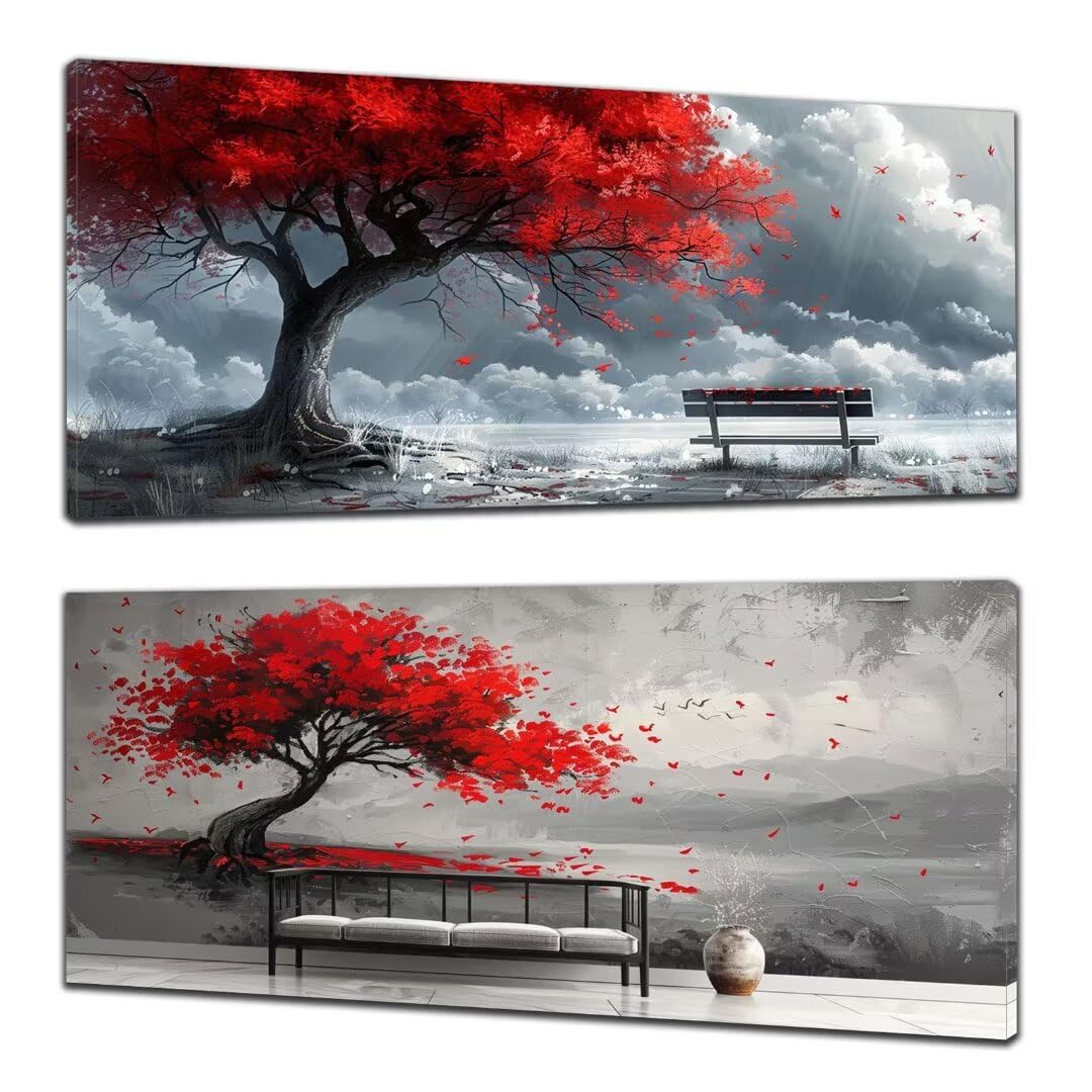 2 Pezzi Albero Pittura Diamante, 5D Diamond Painting paesaggio, 40x90cm Diamond Painting Grandi Dimensioni, Strass Ricamo a Punto Croce Kit Diamond Painting per Decorazioni Natalizie Casa e Regalo Q-5