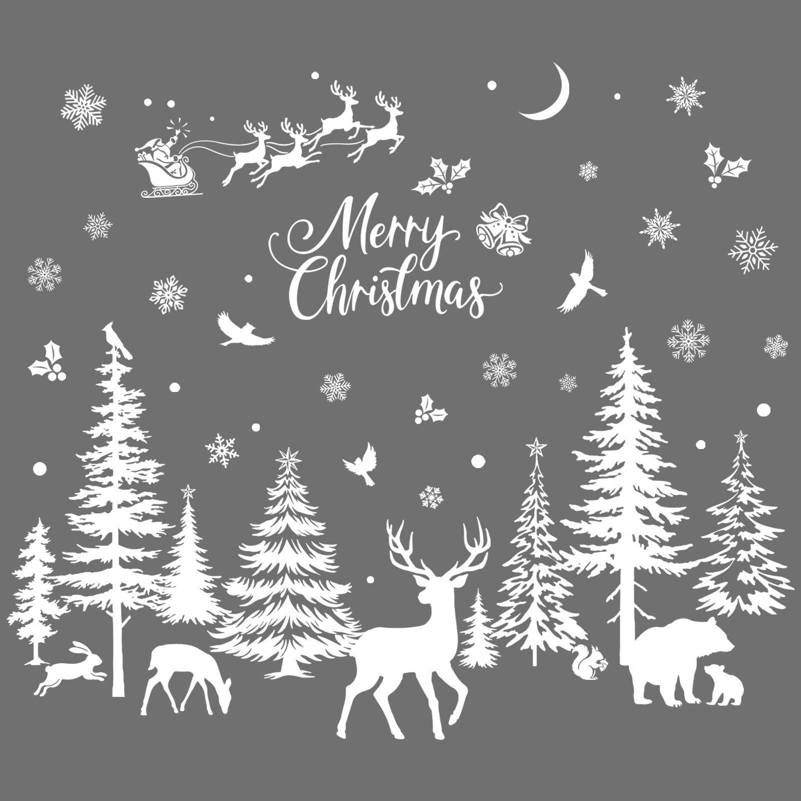FUFUQUARE White Silhouettes Christmas Winter Forest Animals Wall Sticker