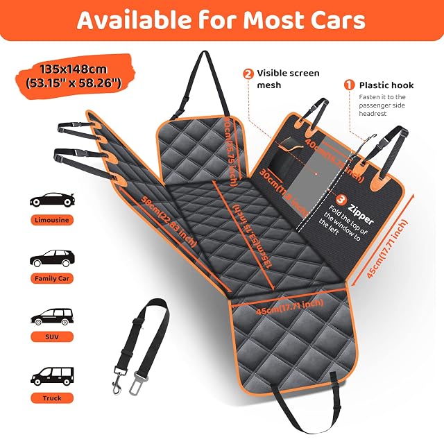 Foto 2 de 8 de KYG Funda Perros Coche Cubierta de Asiento para Mascota Impermeable y Resistente Protector Coche con Ventana…