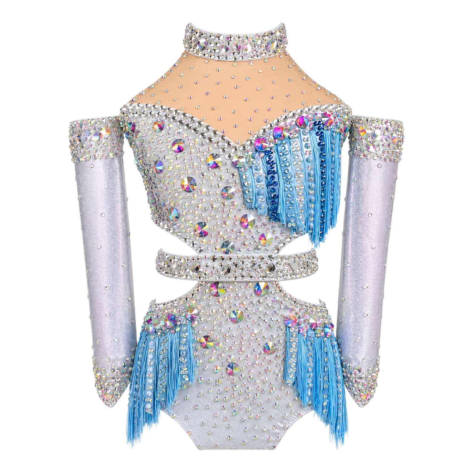 Strój do Tańca Lirycznego Damski Spandex Cyrkonie Frędzle na Zawody
