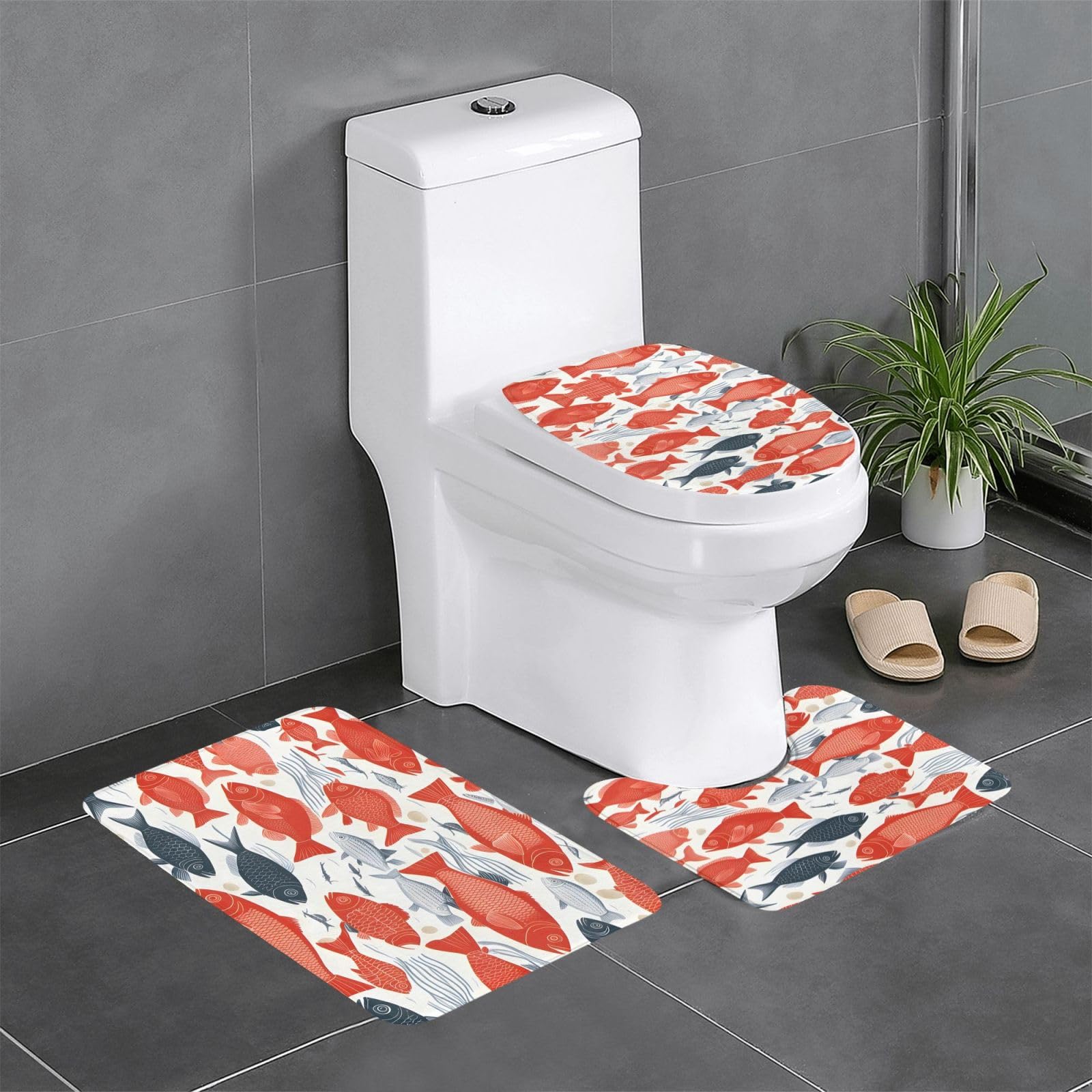 Tapis de salle de bain poisson lot de 3 antidérapant wc coiffeuse 61x40cm