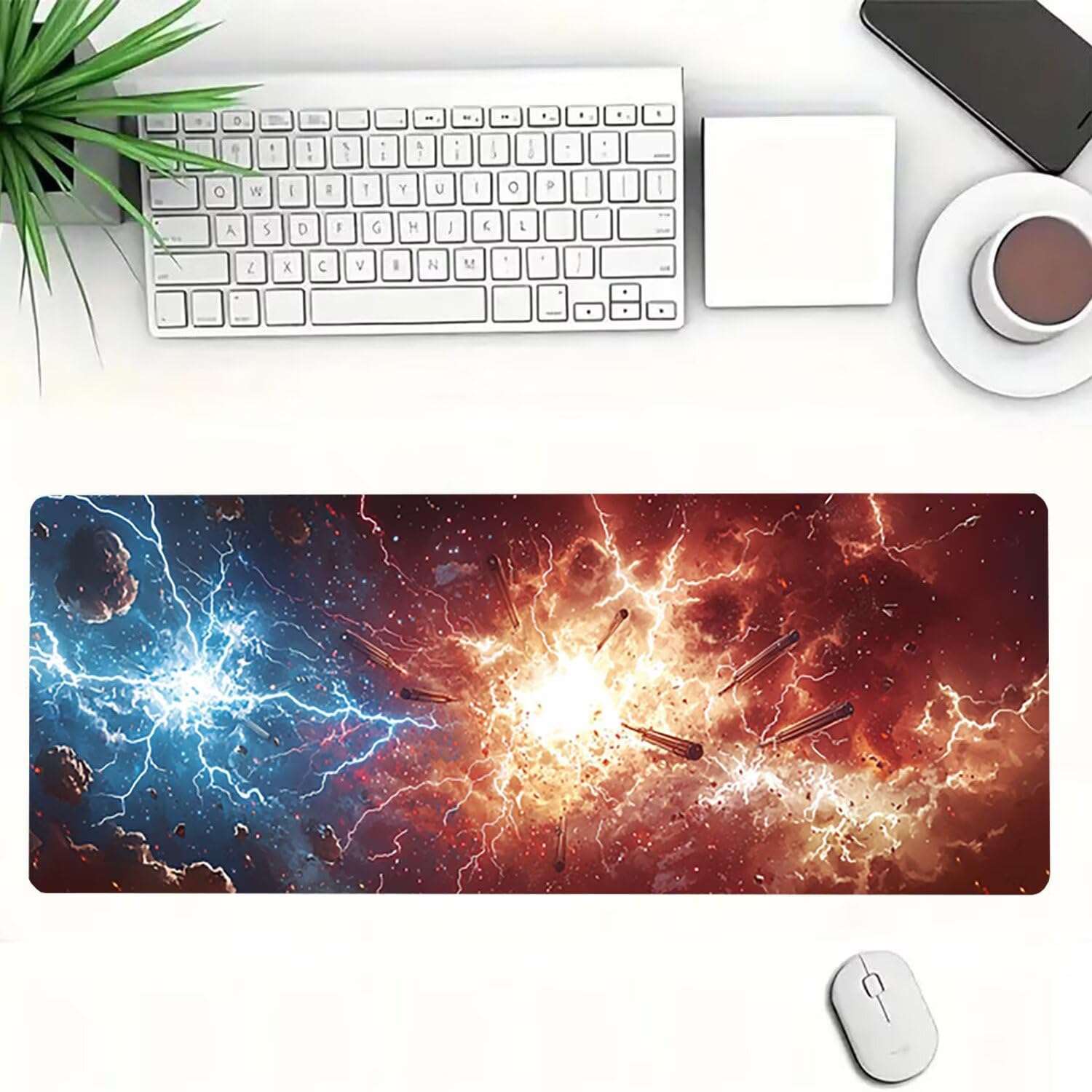 Podkładka pod mysz do gier XXL wielokolorowa krajobraz, mata na biurko XXL - 1400 x 600 x 3 mm - pod biurko, mysz dla graczy antypoślizgowa gumowa podkładka pod mysz zszyte krawędzie, dla graczy