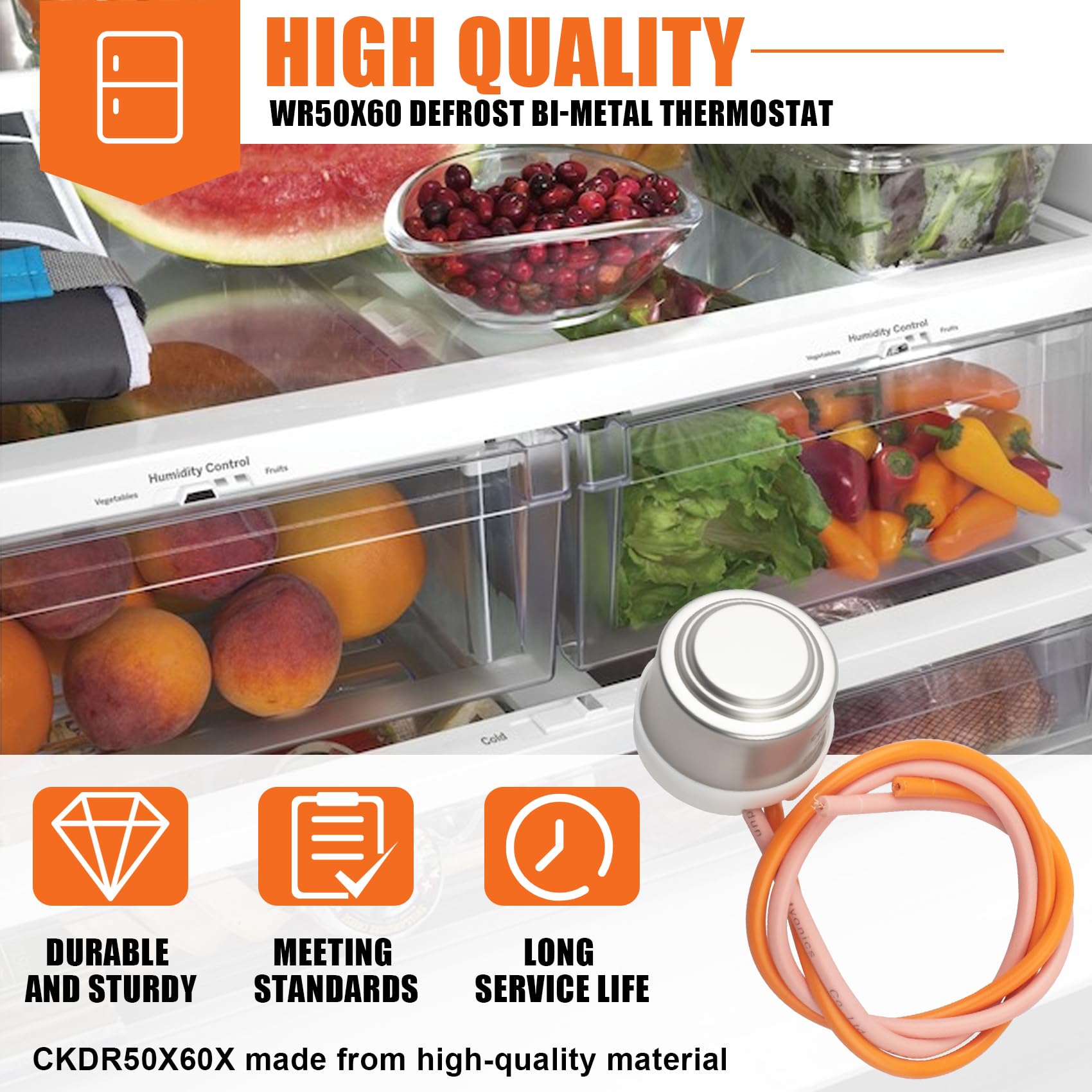 WR50X60, CKDR50X60X - Termostato bimetálico de descongelación para refrigeradores GE, compatible con la mayoría de las marcas principales