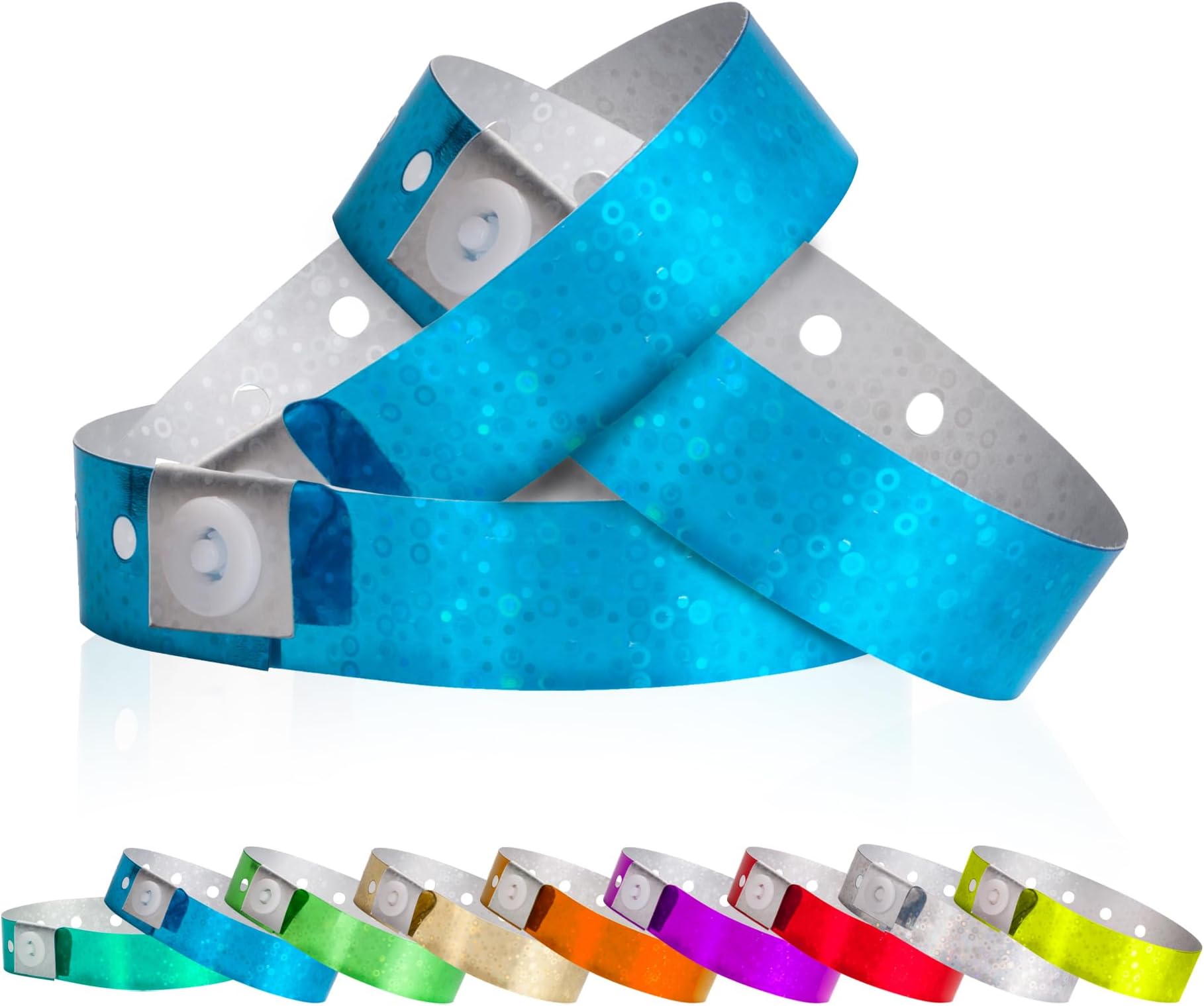 100 WristCo Blue Holographic Plastic Wristbands for Events