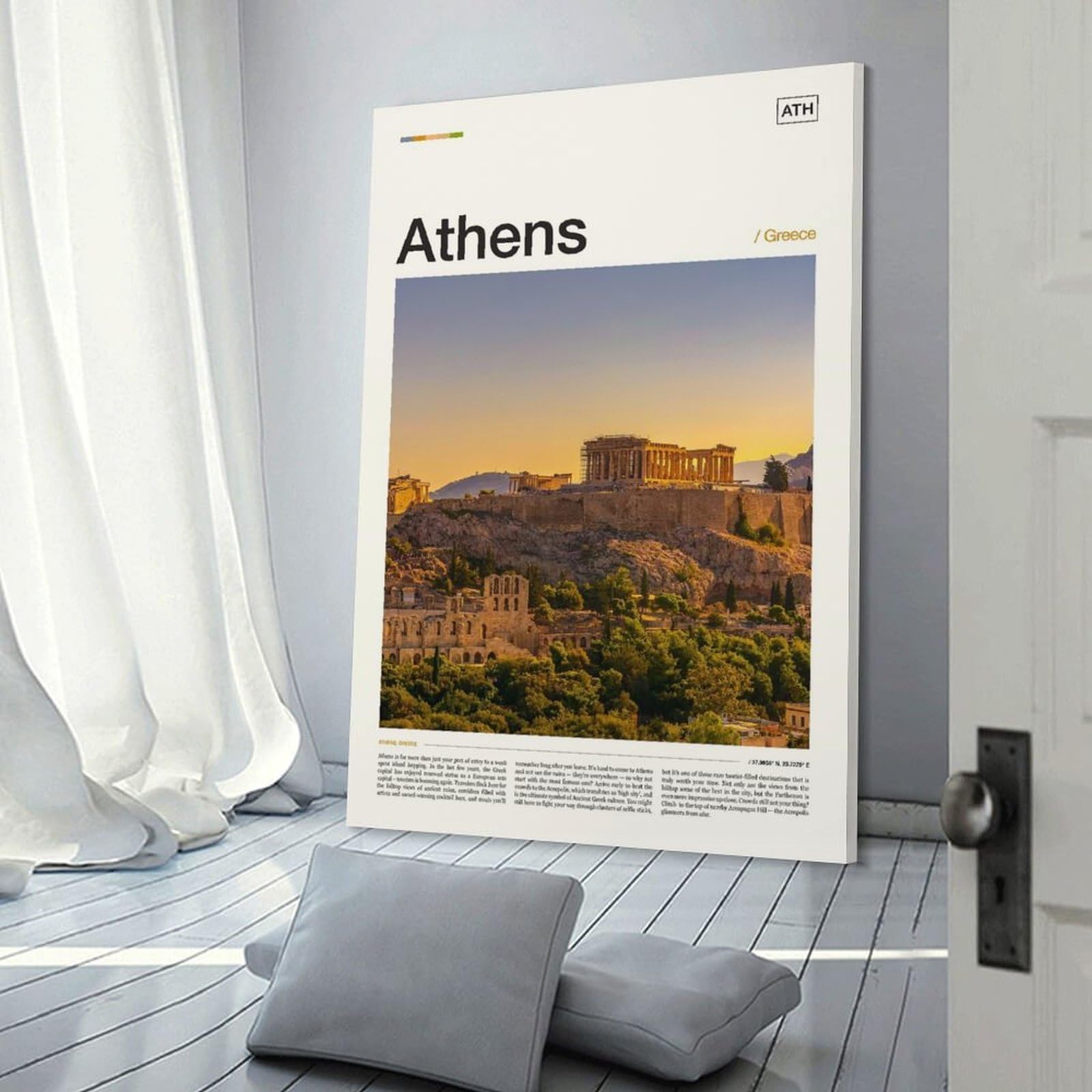 Junmoney Wall Decor Canvas Print Athens, Greece, 20x30inch(50x75cm), for Home Lounge, Bedroom Or Reading Nook, Canvas Styling for A Polished Room Look