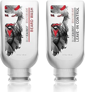 Billy Jealousy Devil's Delight Beard Care Bundle - Beard Control Leave-In Conditioner with Aloe, Hops & Witch Hazel, Softens Hair & Skin, 8 Oz + Hydrating Beard Wash with Sandalwood Scent, 8 Oz