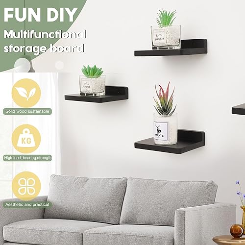 Miniatura 6 de NIUBEST Estante flotante pequeño, repisas de exhibición de 5 x 6 pulgadas para pared, mini estantes, estante de madera rústica para dormitorio, sala