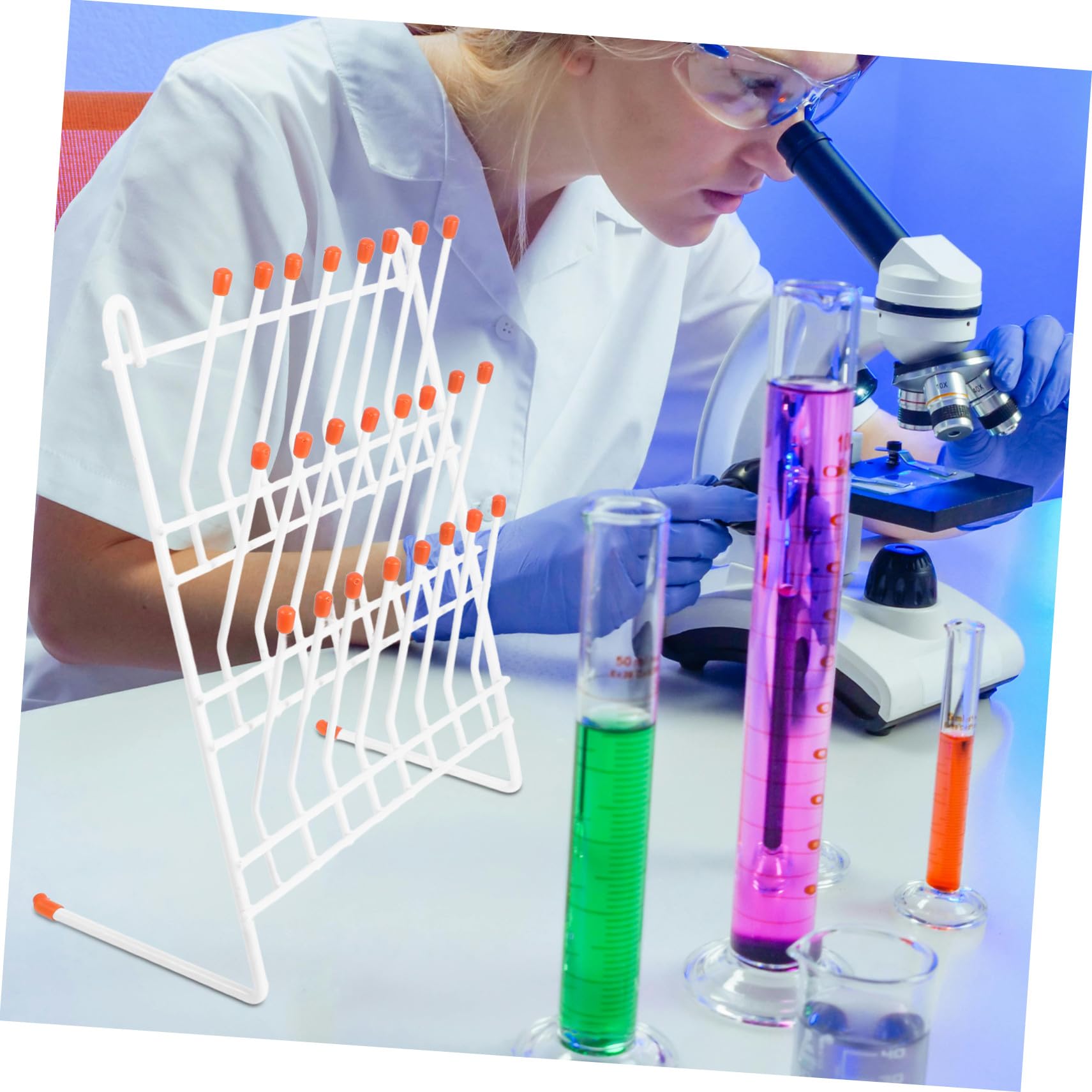Hemobllo Supporto per Provette per Essiccazione da Laboratorio in Ferro, Rack di Essiccazione 24 Posizioni, Stendibiancheria Metallico Leggero per Uso Scientifico e Industriale