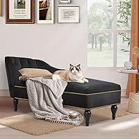 Vista 17 de Polibi Tumbona de almacenamiento de terciopelo de 60 pulgadas con 1 almohada y ribete de cabeza de clavo, tumbona larga multifuncional copetuda