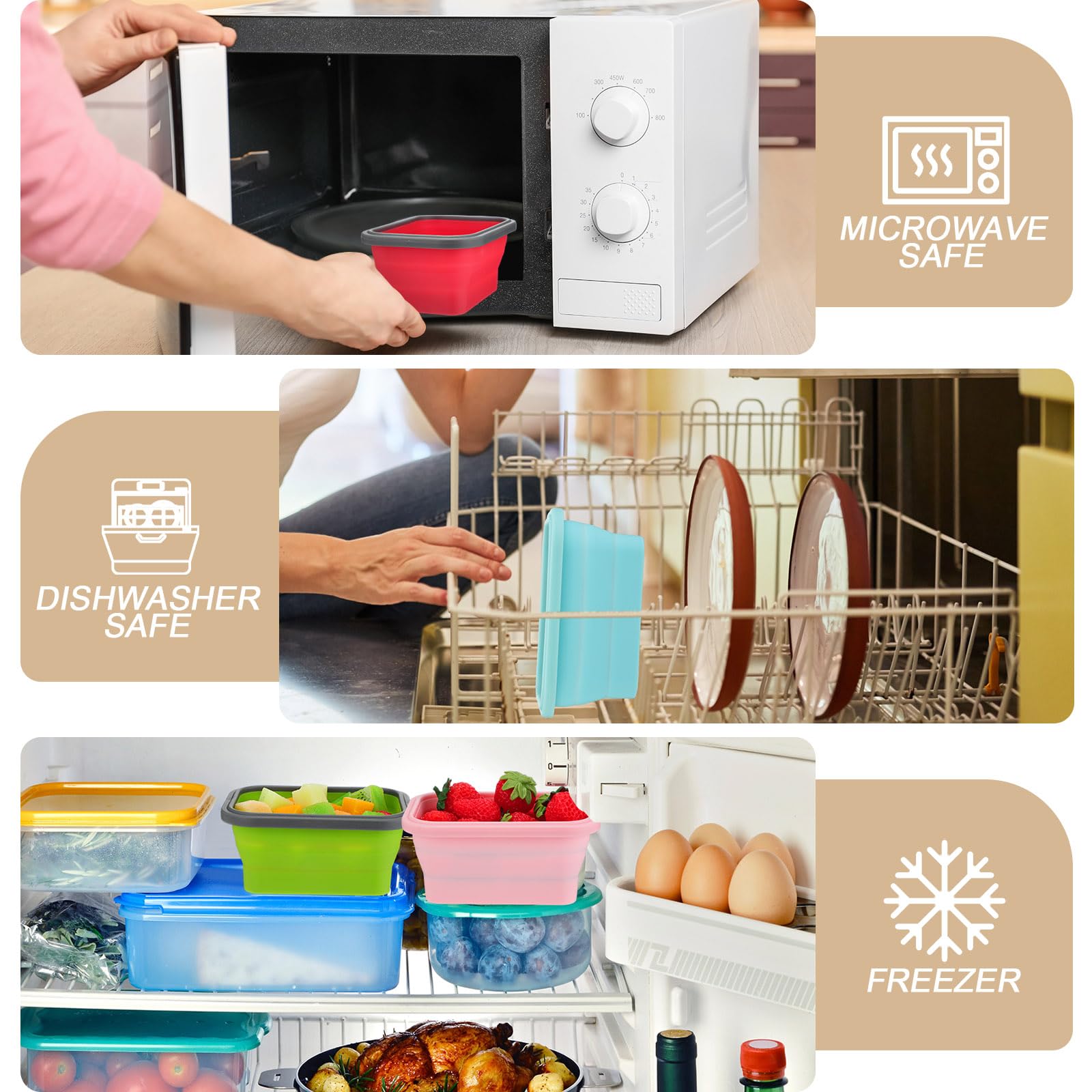 Potchen 4 cuencos de camping con tapas, cuencos plegables de silicona para viaje, 340.2 g, expandibles, juegos de recipientes de almacenamiento de alimentos, caja de ensalada portátil, cuenco plegable