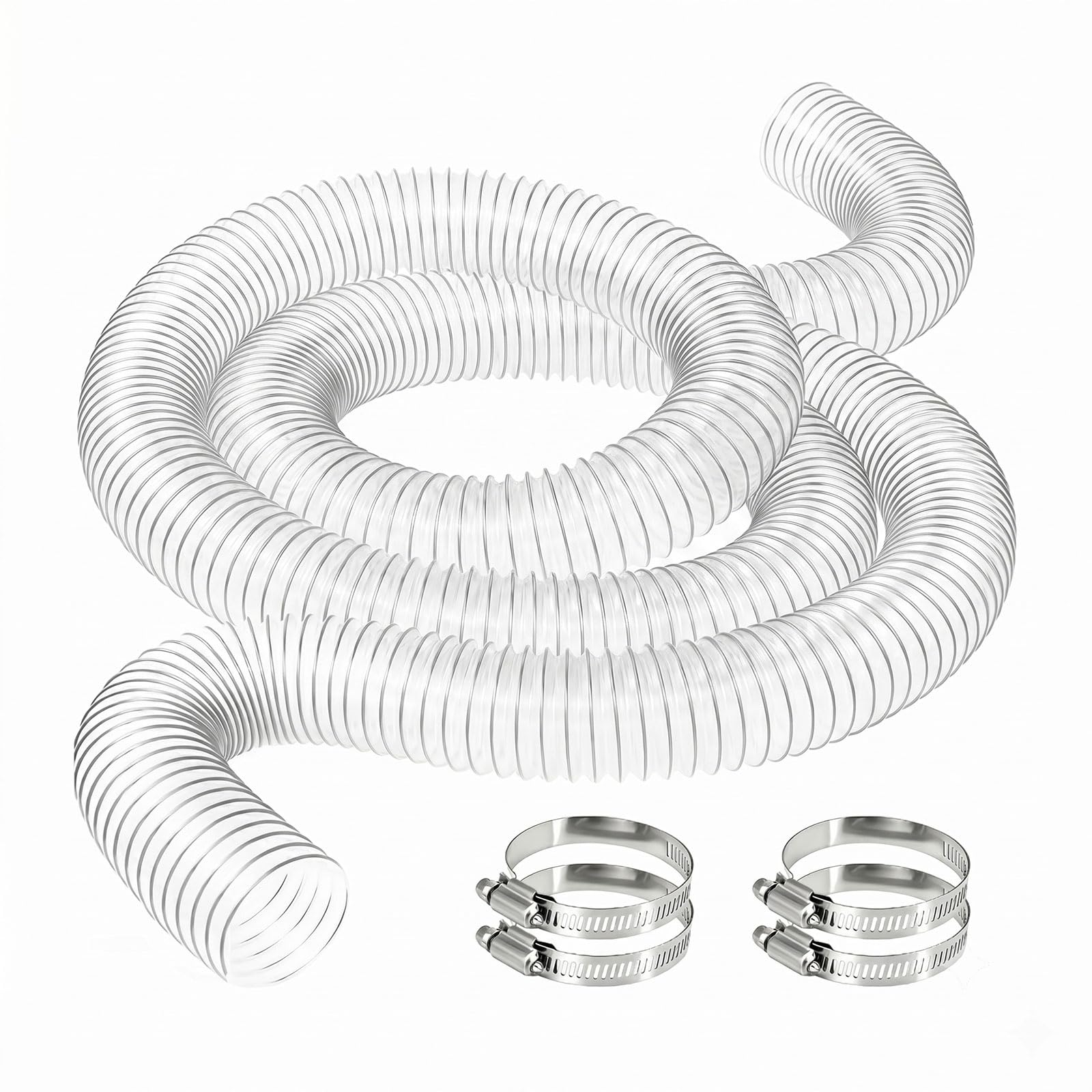 Staubsaugerschlauch 50mm - Absaugschlauch Saugschlauch PVC Schlauch Transparent Spiralschlauch Flexrohr 50mm Innendurchmesser - Universal Staubsauger Schlauch für Werkstatt Absaugung Teichpumpe 3m