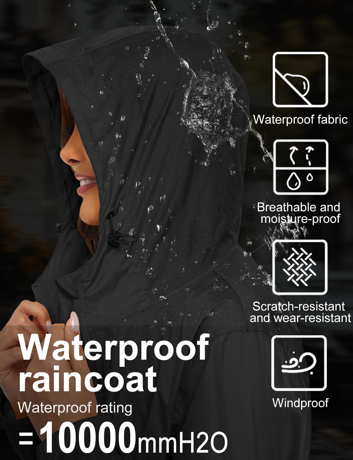 CMTOP Veste Imperméable Femme Vêtement de Pluie Légère et Pliable Poncho Pluie Coupe-vent à Capuche Manteaux Imperméables Fine Portable Trench-coat Décontracté Printemps Été