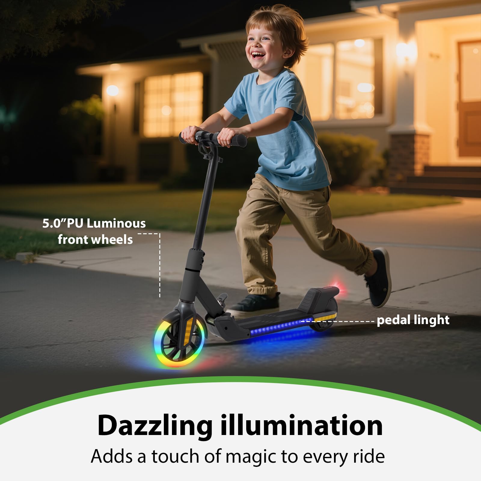 Monopattini elettrici pieghevole per bambini (6-14 anni) - Velocità massima 16 km/h, portata 8 km, ruota anteriore da 7 pollici con funzione autoilluminante, ruota posteriore da 6 pollici