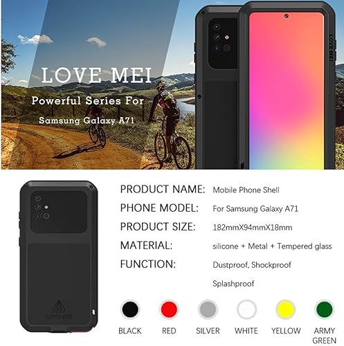 Miniatura 5 de LOVE MEI Funda para Samsung Galaxy A71 4G, resistente al agua, militar, resistente, a prueba de golpes, polvo y suciedad, aluminio híbrido, metal,