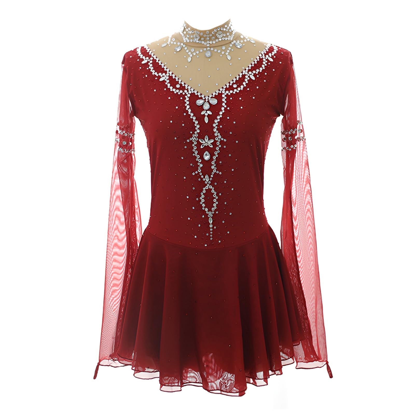 Abito Da Pattinaggio Artistico A Maniche Lunghe Da Donna, Abiti Da Pattinaggio Su Ghiaccio Da Competizione Professionale Con Strass Lucidi for Ragazze