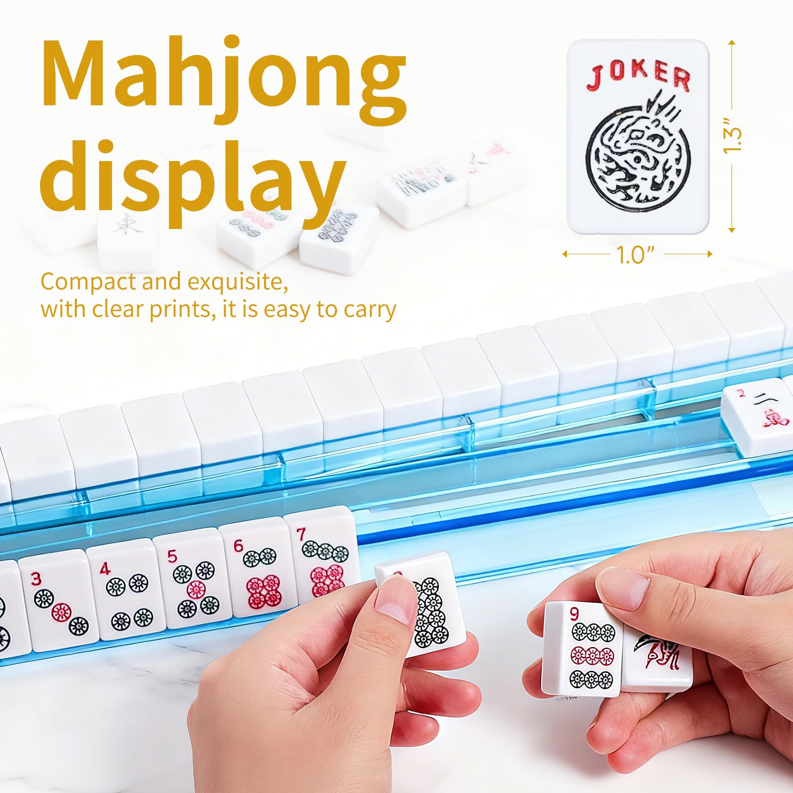 Ploomi Amerykański zestaw płytek mahjong, 166 białych płytek, 4 kolorowe stojaki i popychacze, kompletny zestaw Western Mahjong z niebieską torbą do przenoszenia dla początkujących i ekspertów