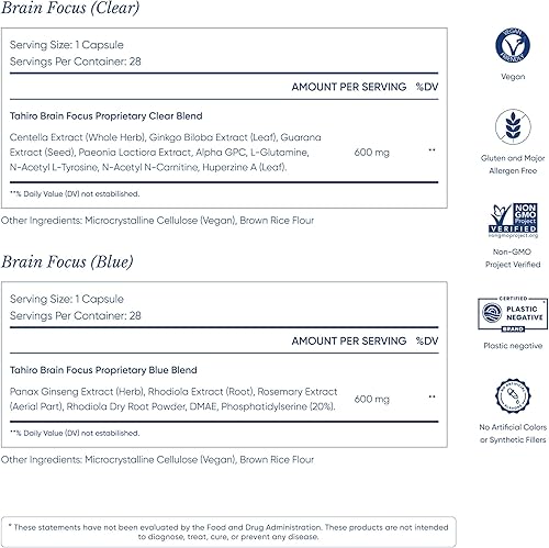Miniatura 4 de TAHIRO Suplemento de enfoque cerebral Suplementos cerebrales para la memoria y la concentración Suplemento natural de apoyo cerebral con gingko