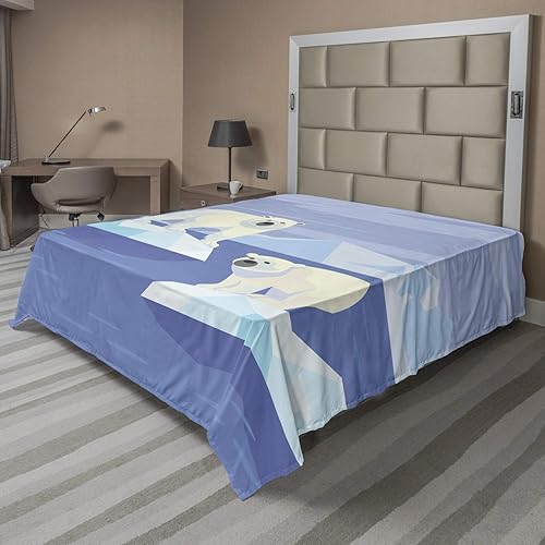 Ambesonne Polar Bear Flat Sheet, Arctic Circle Animals Floating on ICY Rocks Eco Habitat Zoo Nordic Pole Pattern, Soft Comfortable Top Sheet