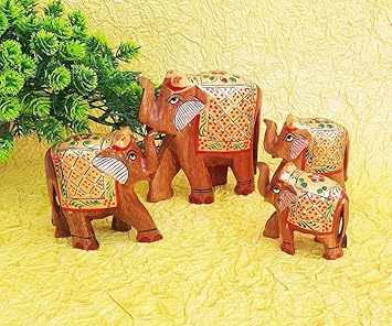 Agarwal Craft Palace Wooden Painted Elephant Set of 4, Painted hathi, Elephant Family, Handicraft Painting, Handmade Wooden Products, Gifts, Animal Toy, Wood Elephant, Home Decor, Living Room Decor