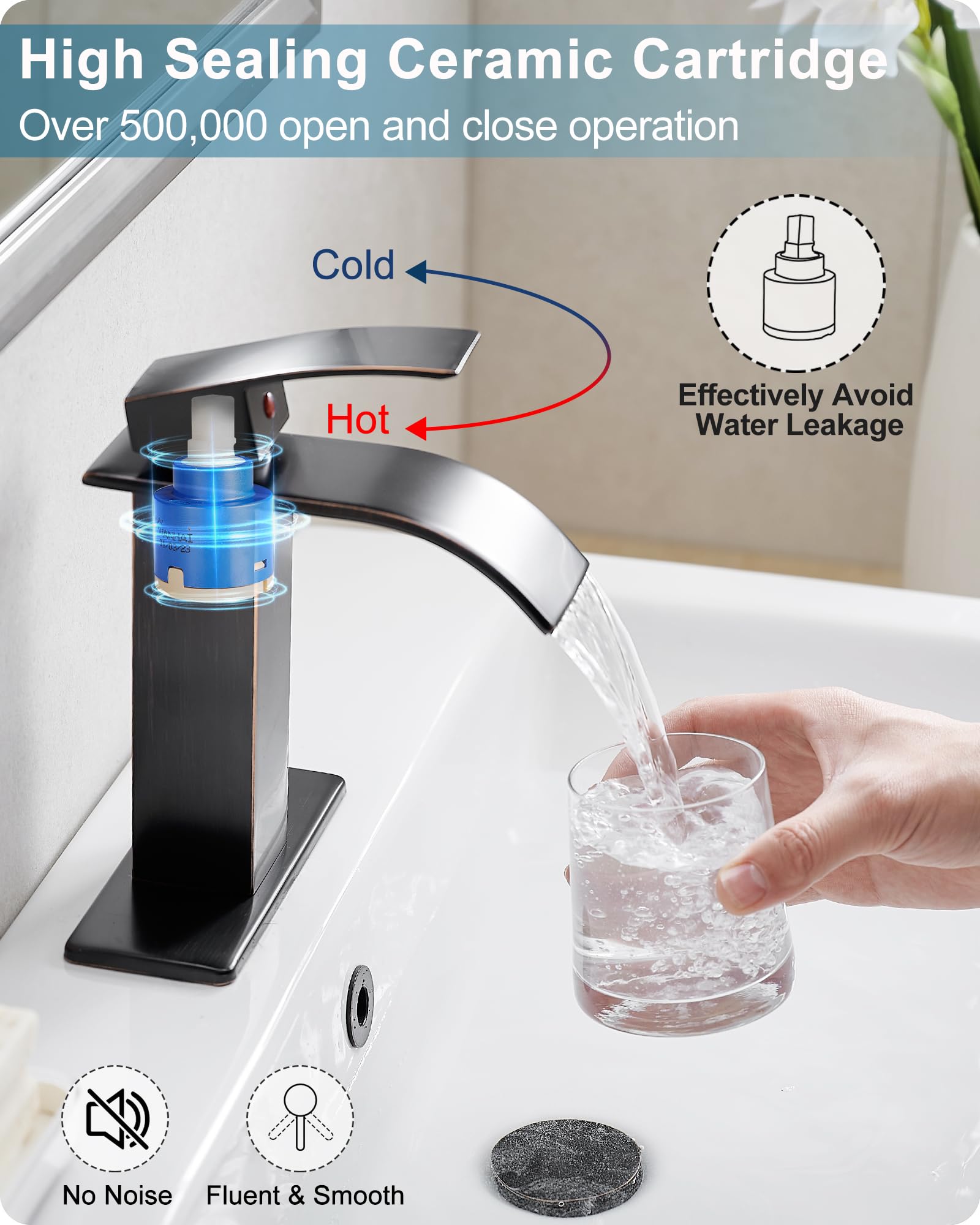 Waterfall Bathroom Faucet Oil Rubbed Bronze Brass 4 Ins Bathroom Faucets One Hole or 3 Hole Single Handle — view 3