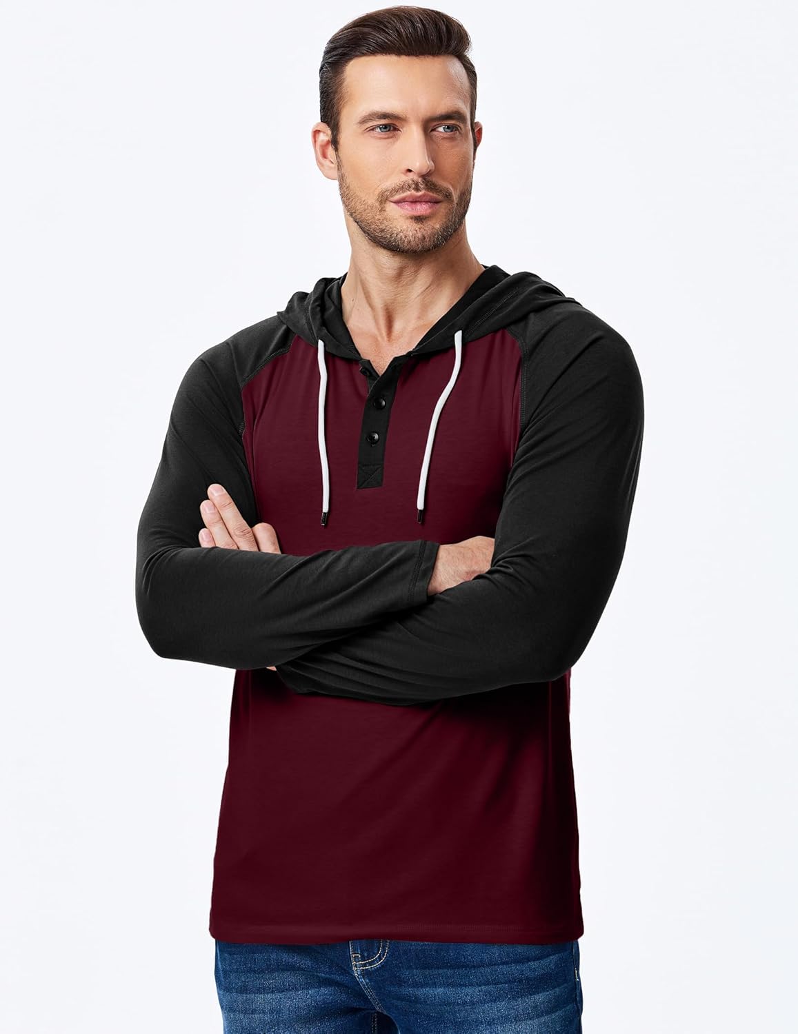 Men's Casual Sweatshirts Fall Hooded Long Sleeve Shirts Drawstring Color Block Pullover Hoodies - Image 4