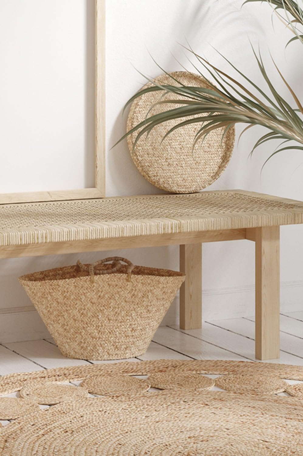 Runder Jute-Teppich Jemina handgemacht aus Jute in Natur-Beige 120 cm