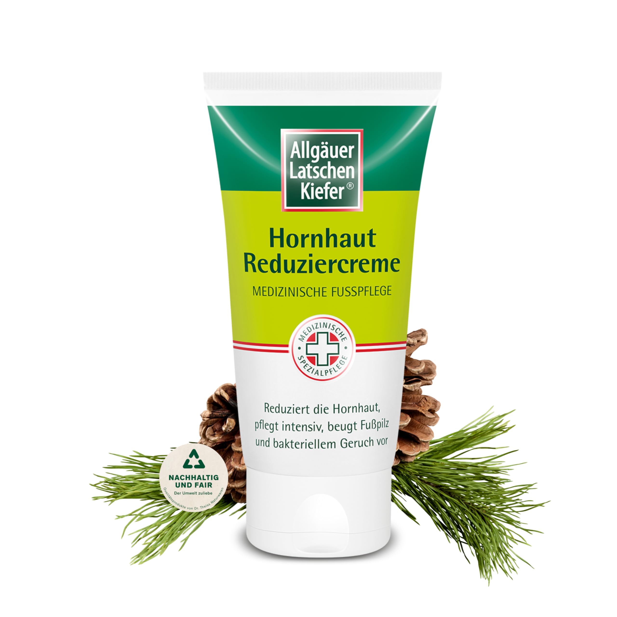Allgäuer Latschenkiefer Hornhaut Reduziercreme 150 ml – mit Salicyl- & Fruchtsäuren, Latschenkiefernöl & Shea Butter – reduziert Hornhaut, beugt Fußpilz & Geruchsbildung vor, für gepflegte Füße