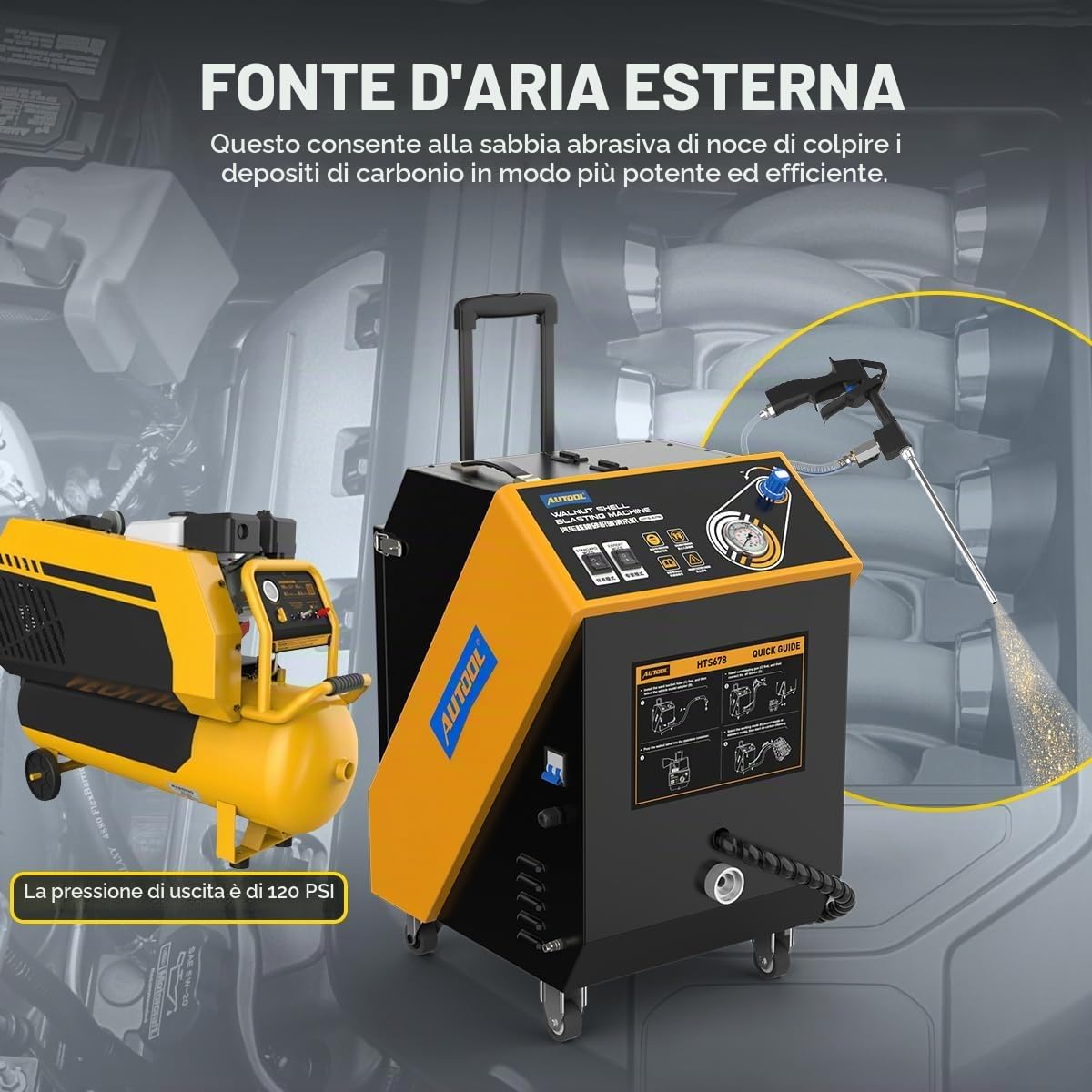 AUTOOL HT678 Sabbiatrice di Noce, Motore automobilistico Valvola del Tubo di aspirazione Macchina Pulita Sistema Valvetronic Polvere di Noce Sabbia Detergente