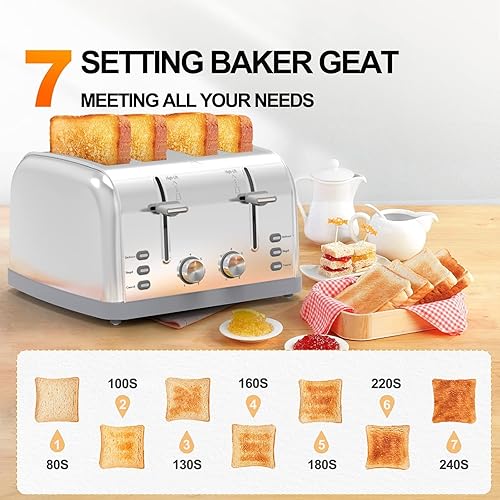 Miniatura 2 de Tostadora de 4 rebanadas, tostadora retro de acero inoxidable con 7 ajustes de sombra, la mejor tostadora Prime para waffles, tostadora de 4