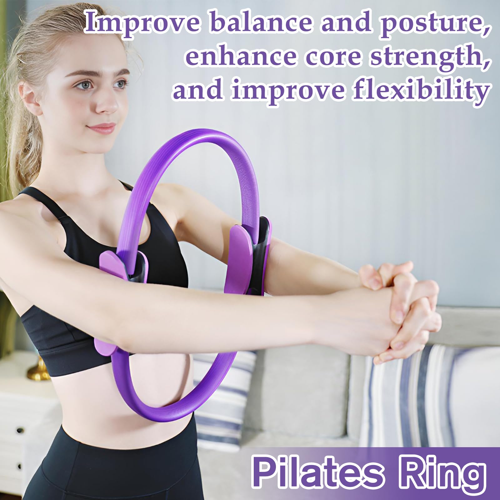 Beibeijia 8 Pezzi Kit Pilates, Pilates Essential Kit, Kit Pilates Completo x casa, con Palla da Yoga, Cerchio Pilates, Fascia di Resistenza und Estrattore, per Esercizi Interni della Cosce e Braccio