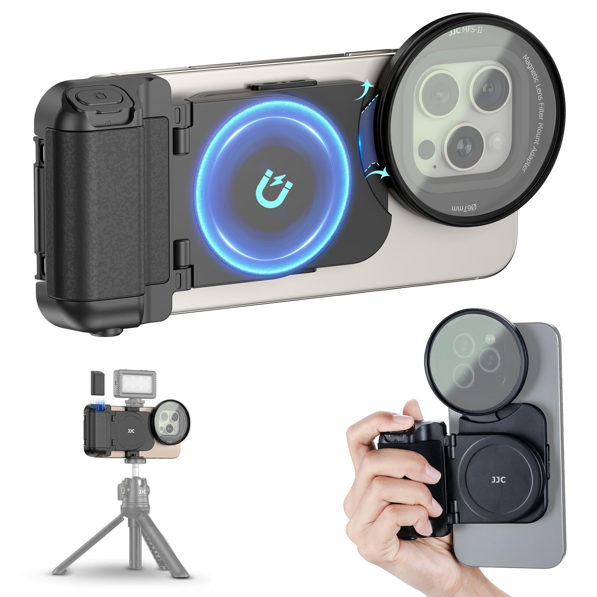 Photo 1 of (1+1) 67mm Magnetic Phone Lens Filter Mount + Phone Snap Grip Set for iPhone 16 15 14 Pro/Pro Max Plus, Magnetic Filter Adapter w Cold Shoe & 1/4" Hole Pull-Out to Fit Pro Max Plus (No Filters