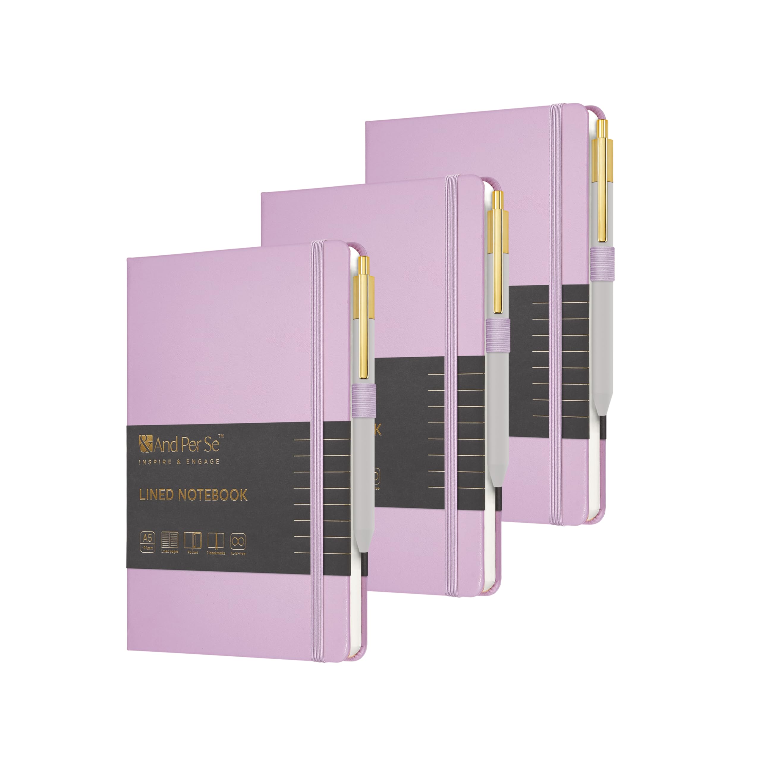 A5 Lined Leather Journal and Pen Set (3 packs), Hardcover Notebook with Pen, 160 Pages 100gsm Thick Ruled Paper for Men Women, for Work, Business, School or Home Writing, 5.7'' x 8'' (Purple) — image 1