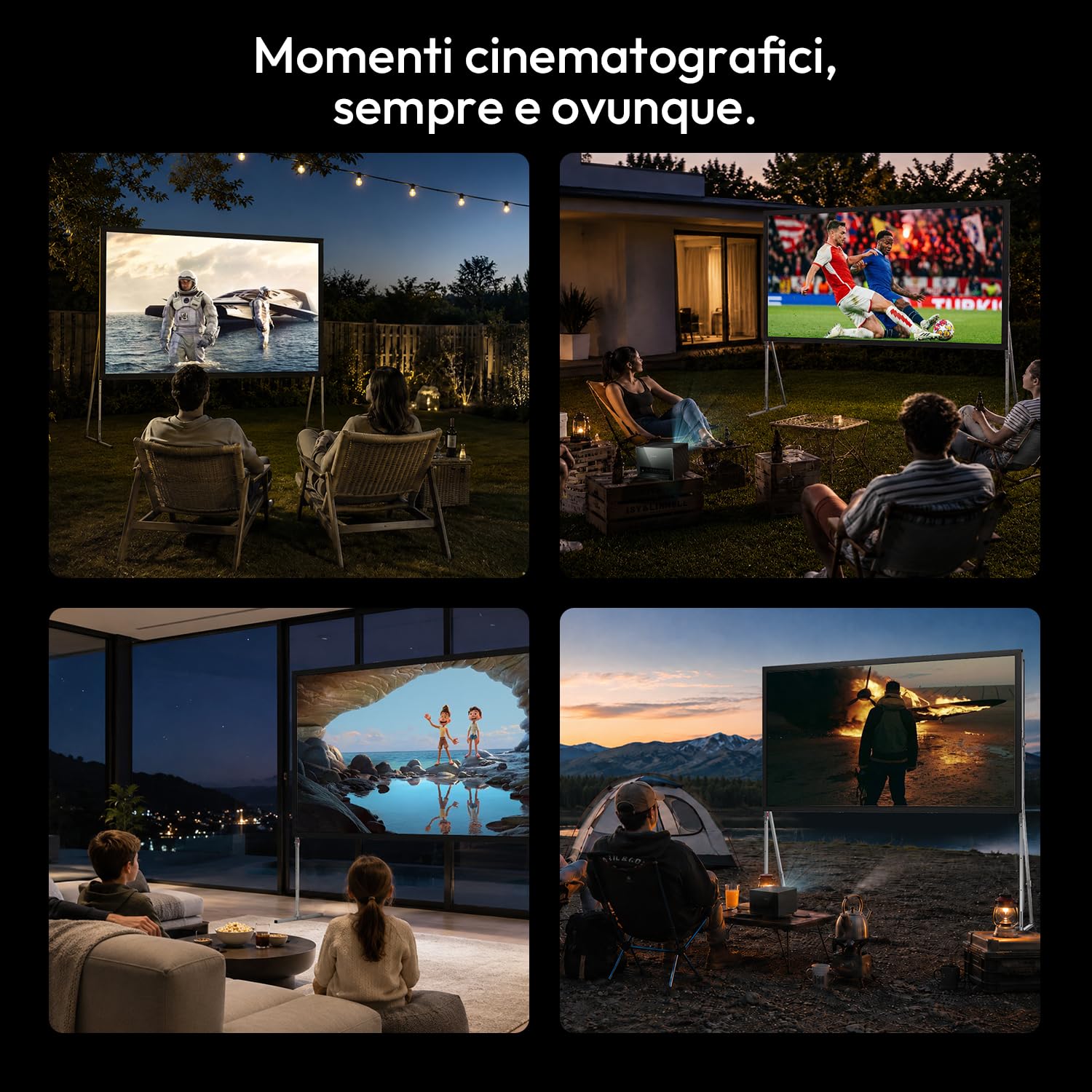 Schermo per Proiettore da Esterno con Treppiede, Portatile e Pieghevole, 4K UHD 16:9, Telaio in Alluminio, Gain 1.3, per Campeggio, Giardino e Home Cinema, 100 Pollici