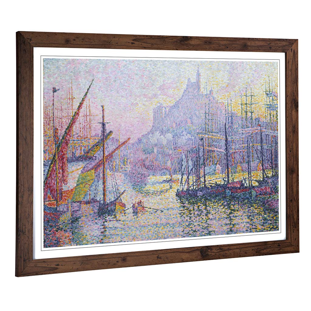 Big Box Art Framed Print of Paul Signac View pf The Port Marseilles Design | Wall Art Picture | Home Decor for Kitchen, Living Room, Bedroom, Hallway, Walnut, A2 / 24.5x18 Inch / 62x45cm