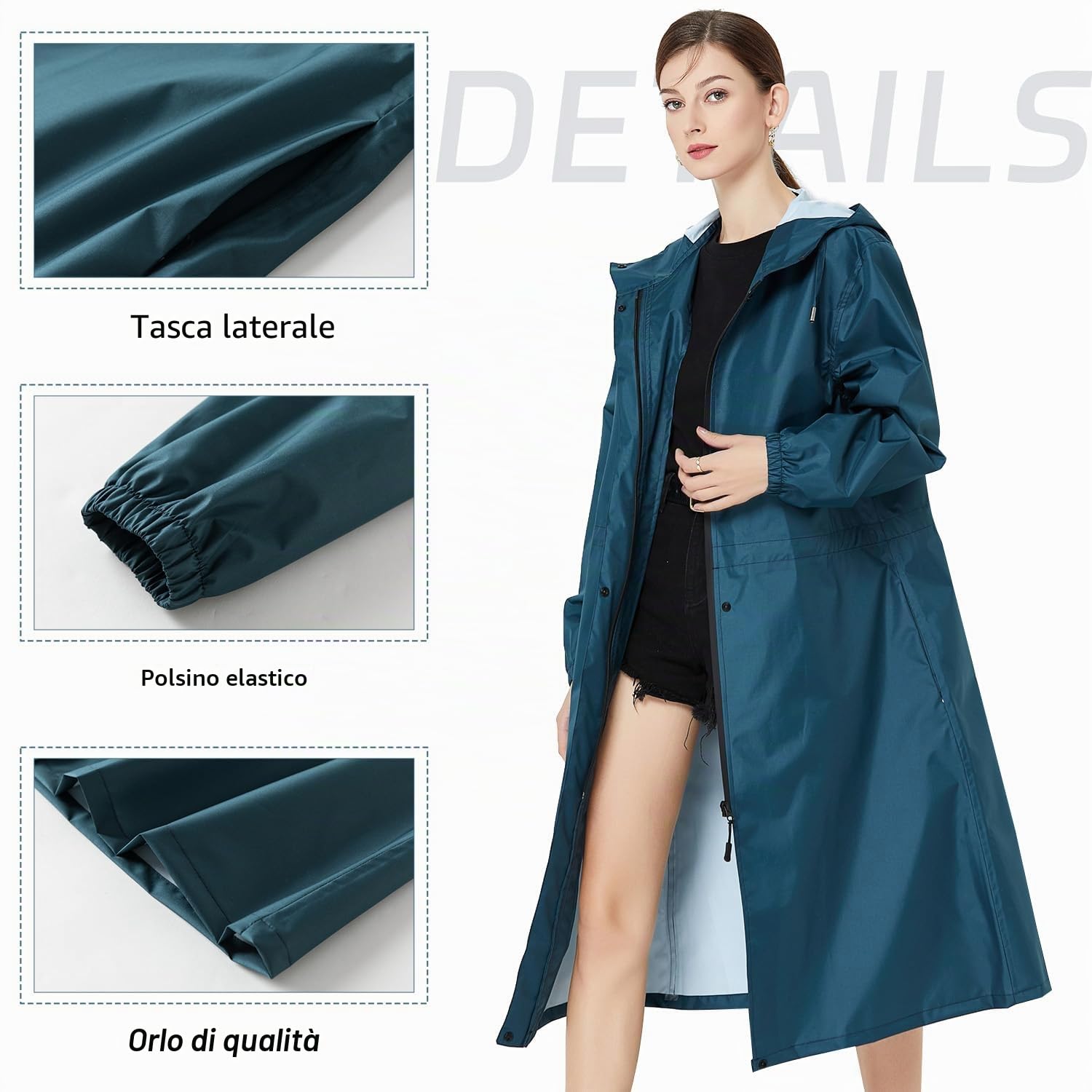 Donne Impermeabile Giacca da Pioggia Leggera Con Cappuccio Impermeabile Lungo All'aperto Riutilizzabile Asciugatura Rapida Abbigliamento da Pioggia