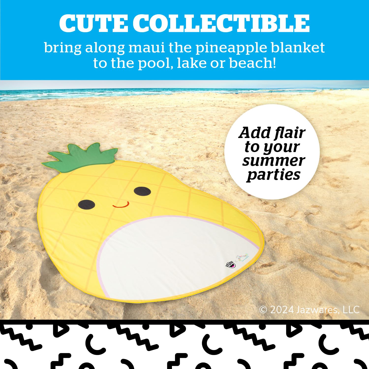 BigMouth x Squishmallows Maui Ananas koc plażowy, duży uroczy koc podróżny Squishmallow, letni niezbędnik dla dzieci