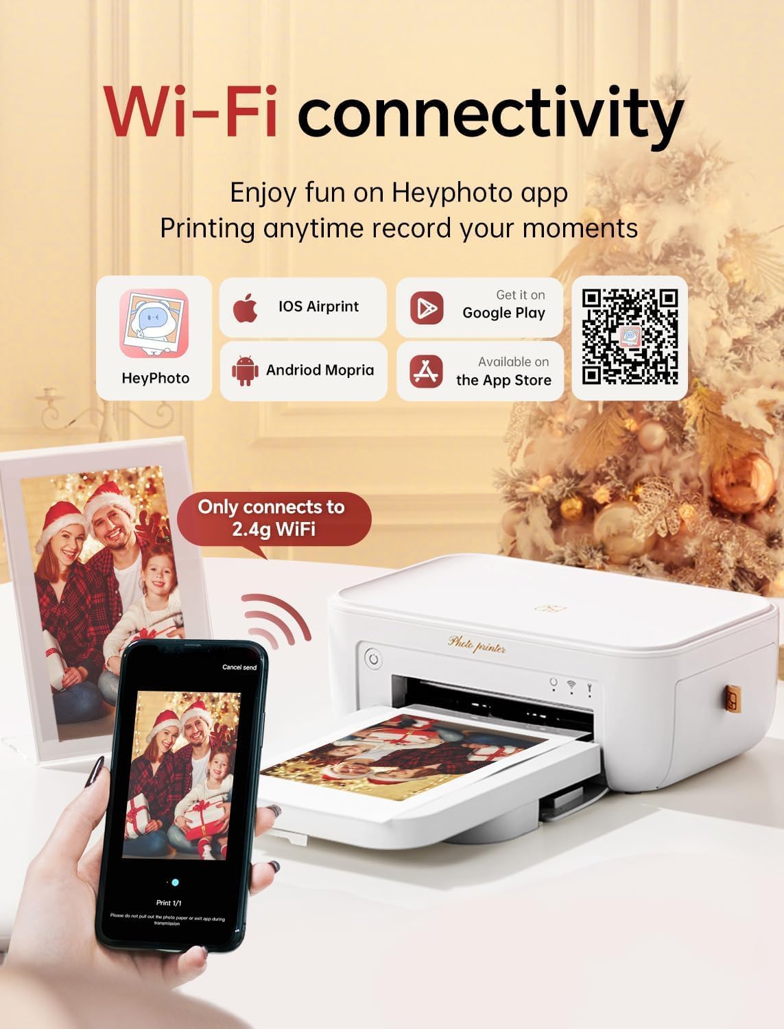 HPRT Photo Printer 4x6,+108Sheets&2ribbon,Instant Picture Printer for iPhone, Android, Smartphone,Portable Photo Printers for Home Use,Thermal Dye-Sublimation, AR Video Printing（White）