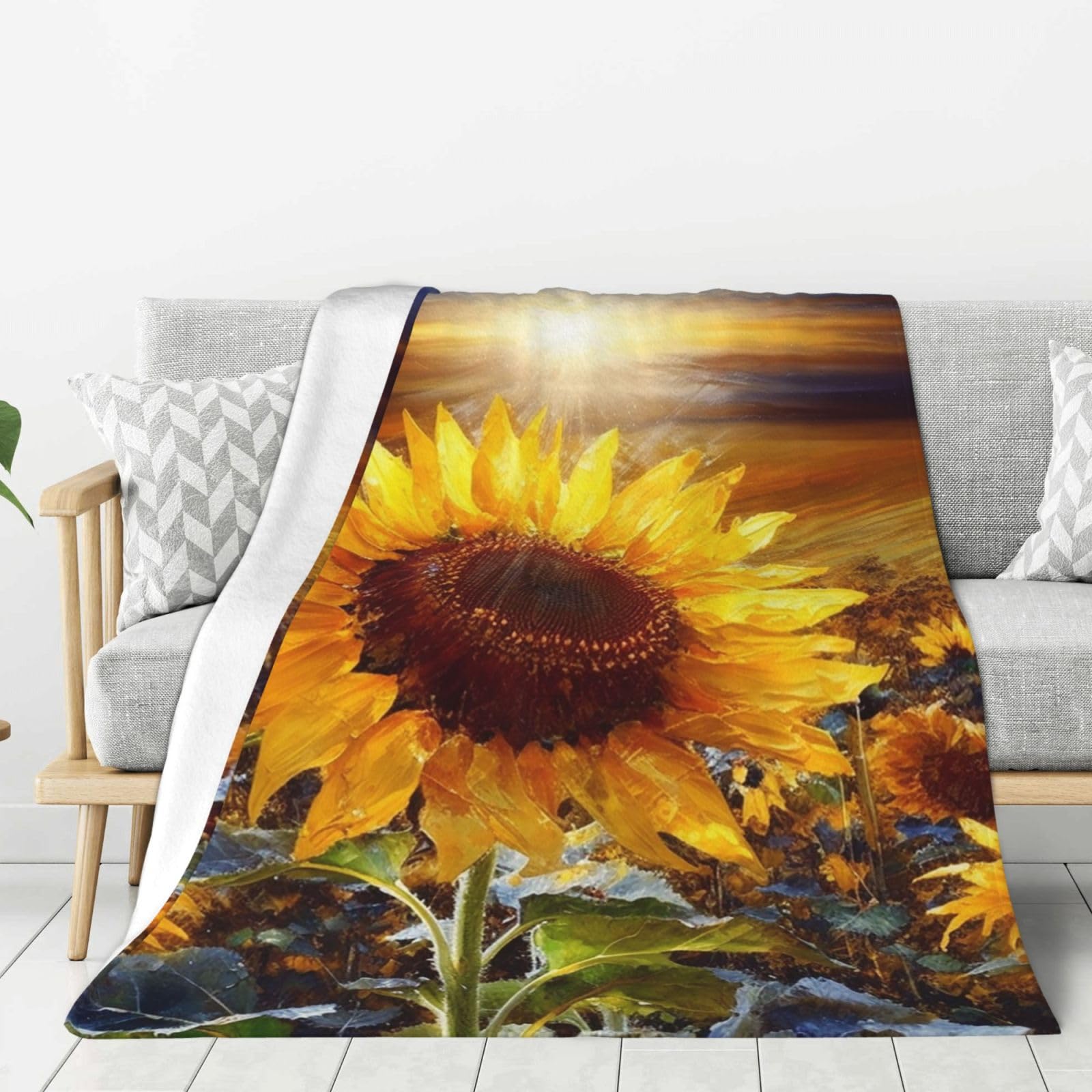 Golden Sunflower Throw Blanket Plush Flannel Fleece Blanket, Soft Lightweight Cozy Blankets 50"X40" for Bed Couch Sofa Travel