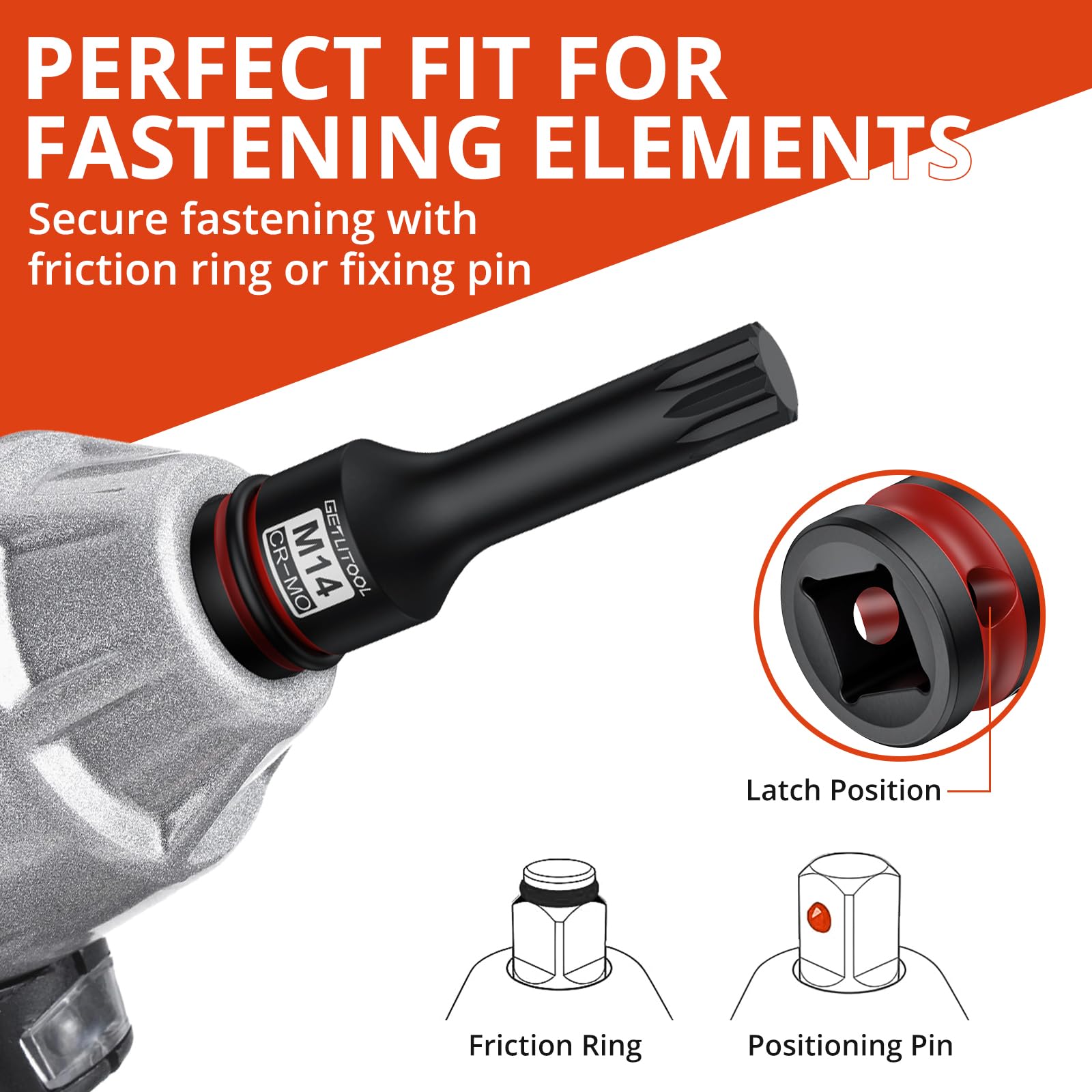 GETLITOOL Juego de 6 llaves de vaso Impact XZN M14-M18, 1/5.1 cm Drive CR-MO Impact XZN Triple Square Spline Bit Socket Set con tamaño marcado y caja de almacenamiento para reparación de automóviles