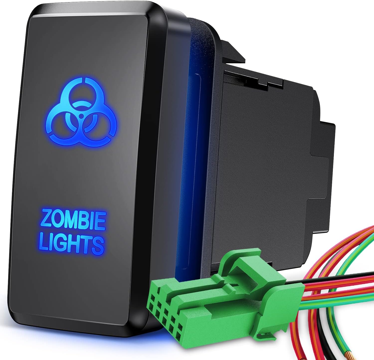 Nilight Zombie Lights Push Button Switch 12V ON Off Switch with Connector Wire Kit 1.54" x 0.83" Replacement for Toyota Tacoma Tundra 4Runner FJ Cruiser Hilux Fortuner, 2 Years Warranty, 90183B,Blue
