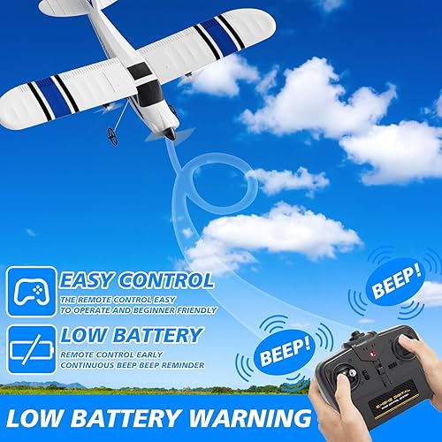 Miniatura 6 de Avión RC de 82.4 F listo para volar para principiantes, avión de control remoto de 2.4 GHz 2 canales RTF para niños y adultos, avión RC fácil de