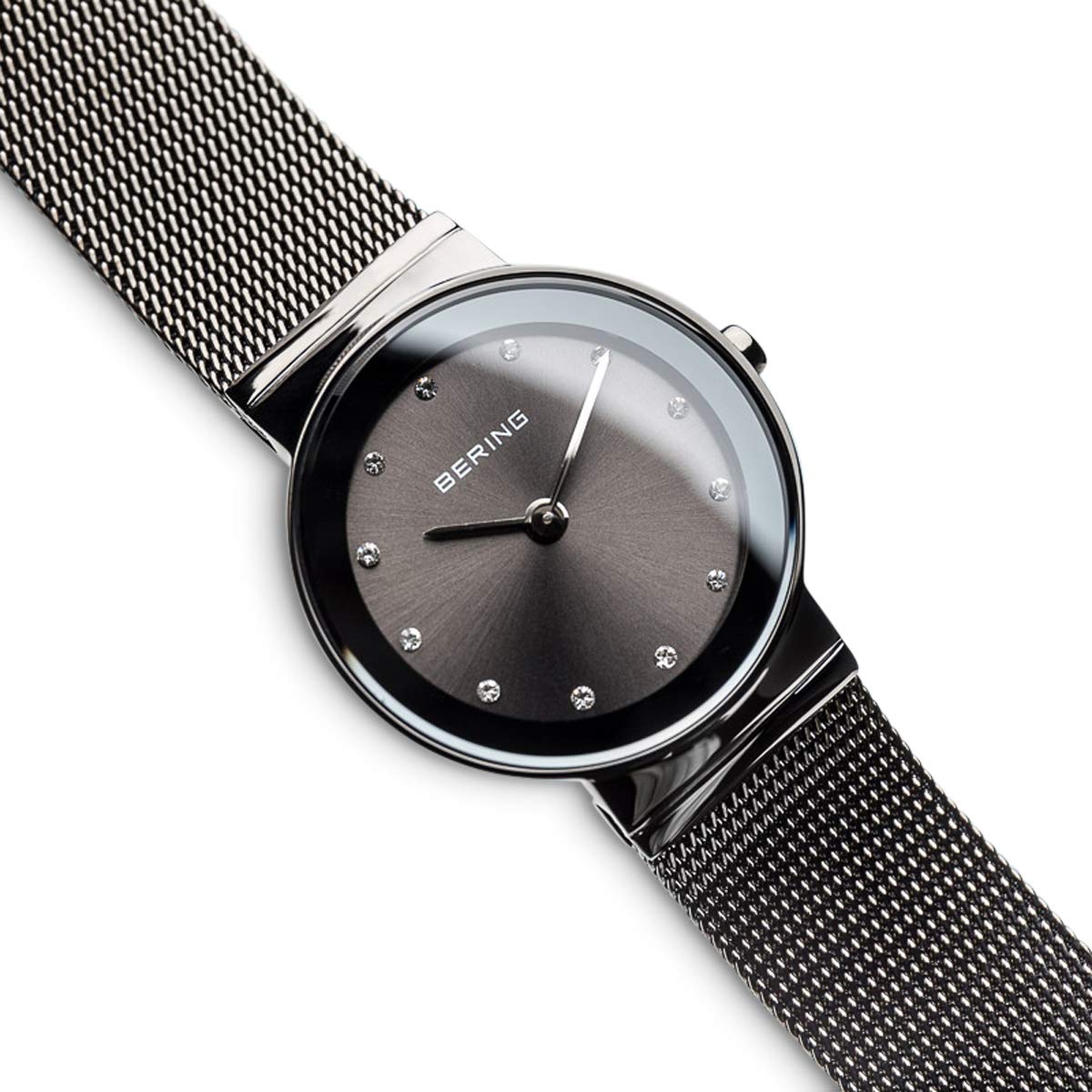 BERING Damen Quarz Uhr | Armbanduhr 26 mm graues Edelstahlgehäuse und schwarzes Zifferblatt | Milanaisearmband | Saphierglas | 5 ATM… – Ansicht 3