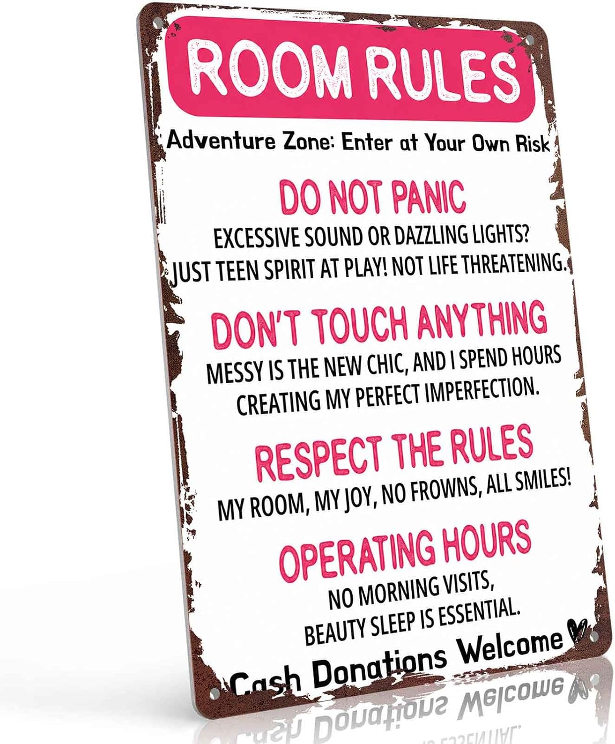 Room Rules Adventure Zone Funny Quote Metal Sign 8x12 Inch, Funny Aluminum Wall Decor for Teen Bedroom Dorm Room Playroom Apartment Study Room Gaming Room and Kids Living Area Home Decor
