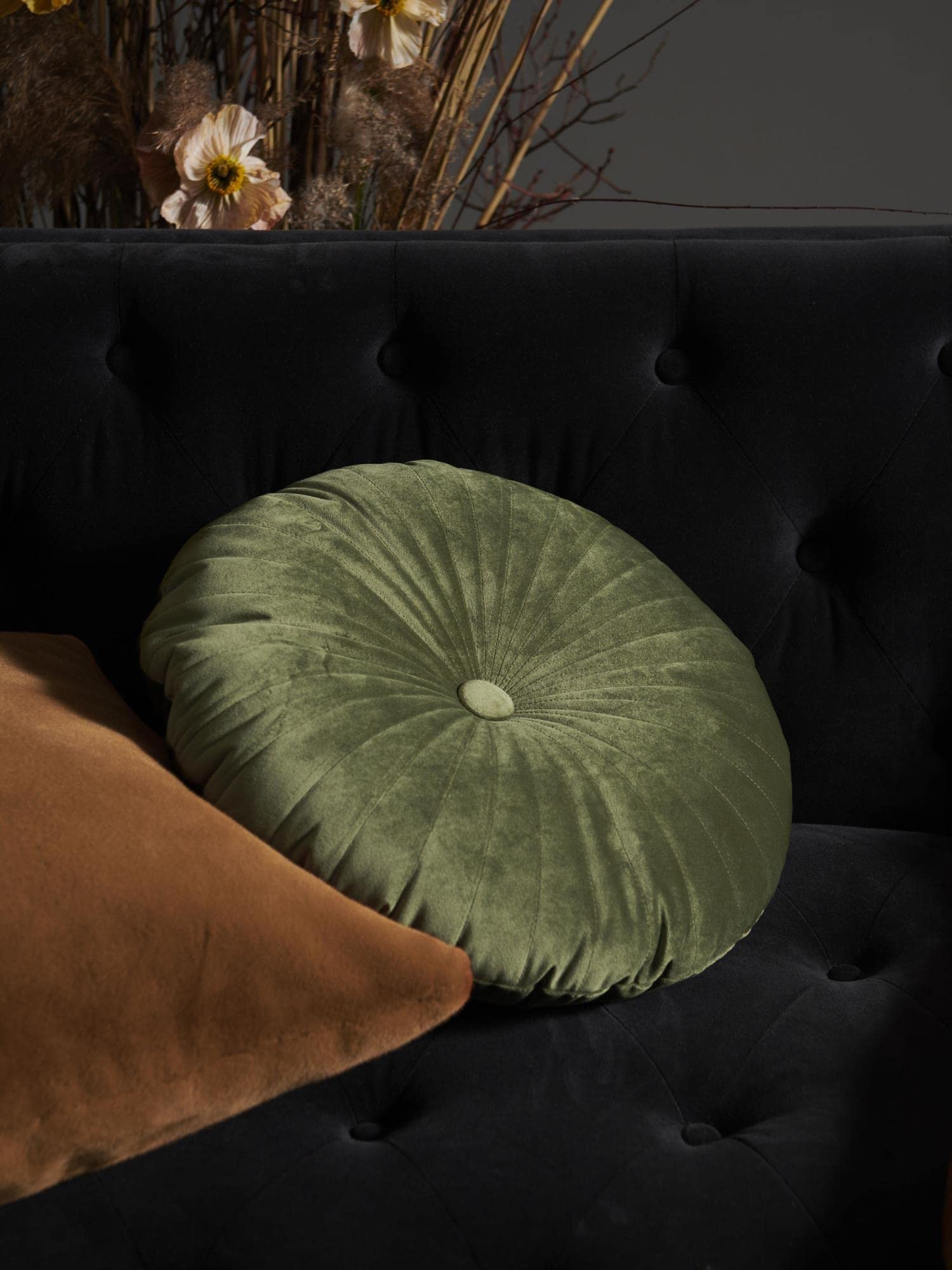 ESSENZA Dekokissen Naina Moss, Ø 40 cm - 100% Polyester Samt - Uni