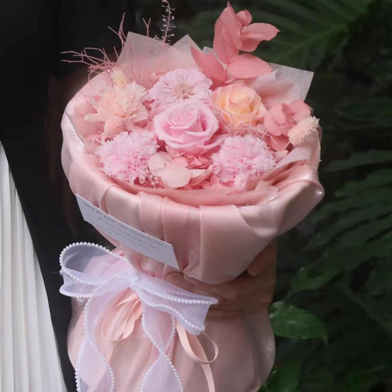 Preserved Flower Bouquet Pink Rose Flower Carnation Bouquet Valentines Birthday Mom Grandma Sister, Daughter