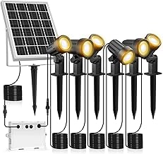 MEIKEE Solar Spotlight Pack of 6 2700 K Warm White Solar Garden Light with Ground Spike IP66 Waterproof 3 Brightness 2 Modes Garden Lighting 6000 mAh Solar Lights for Outdoor Garden Lawn Patio Tree