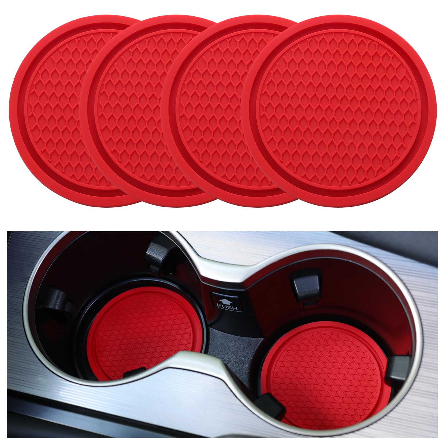 SINGARO Car Cup Coaster 4PCS Universal Non-Slip Cup Holders Embedded in Ornaments Coaster Car Interior Accessories Red